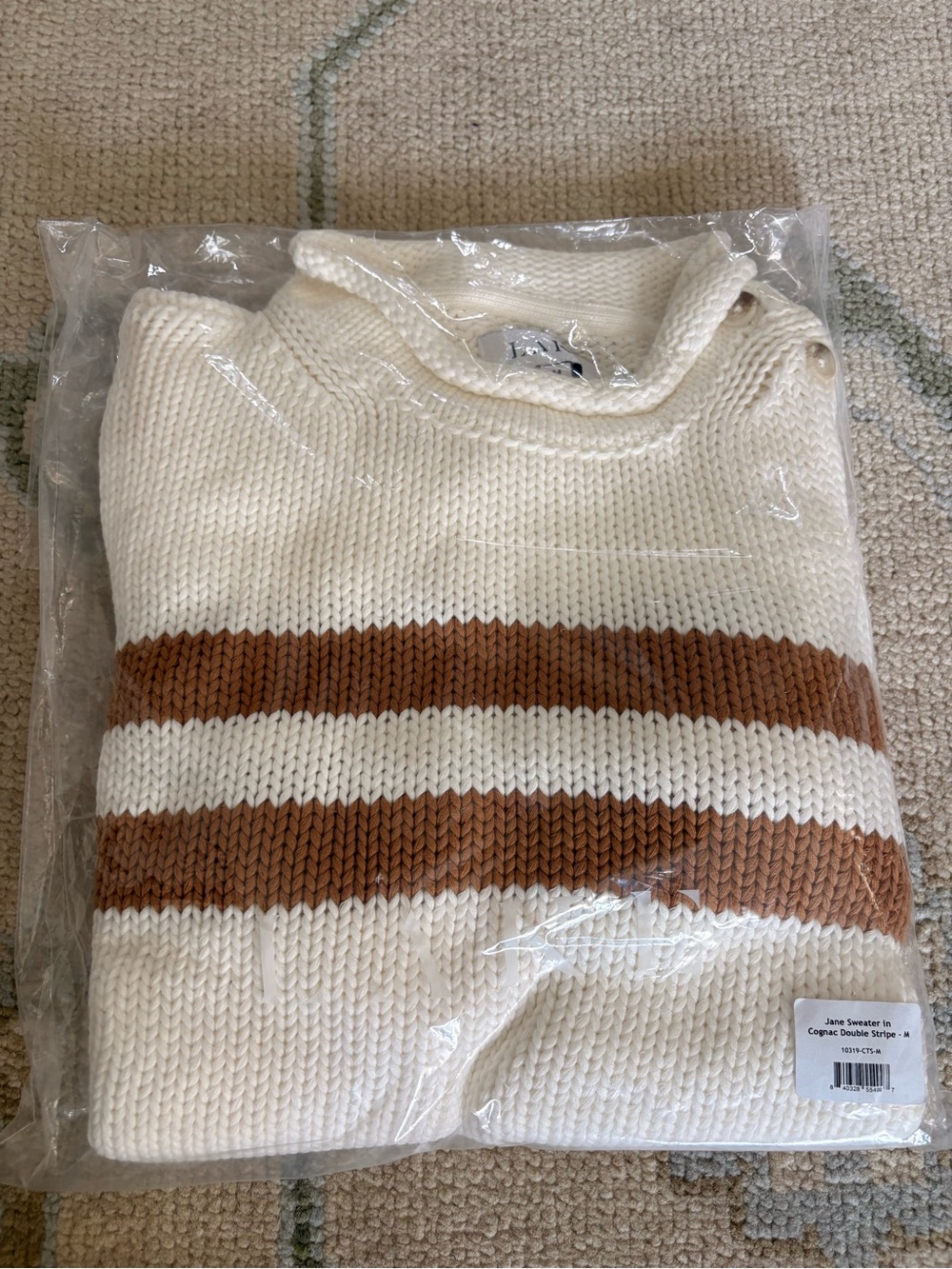 NWT Lake Pajamas Jane Cotton Sweater in Cognac Double Stripe - Picture 2 of 3